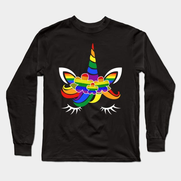 Cute LGBT Unicorn LGBT Gay Lesbian Pride T-shirt Long Sleeve T-Shirt by Nulian Sanchez